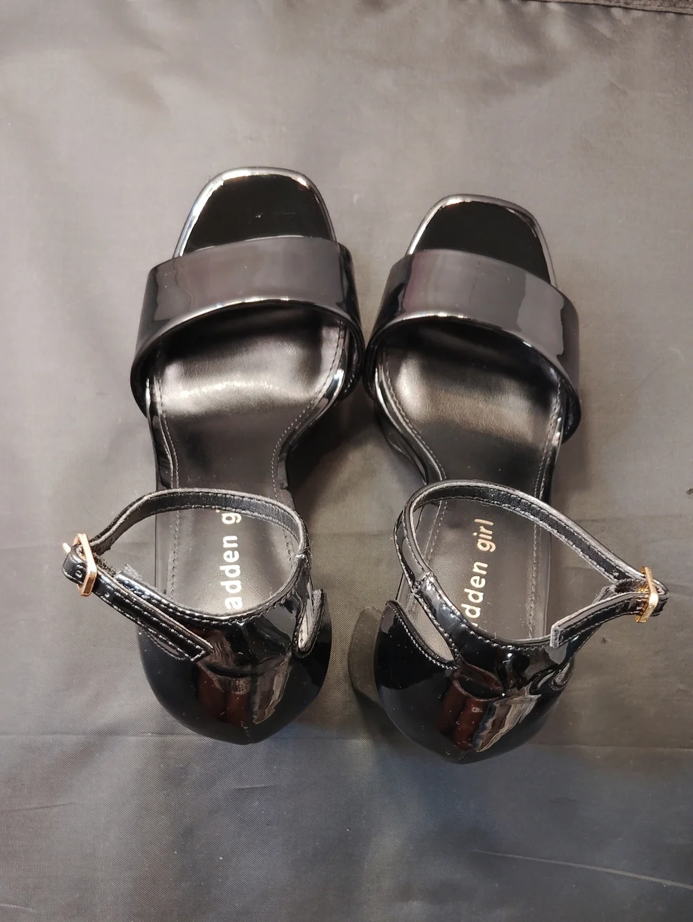 MADDEN GIRL WOMEN’s PATENT PLATFORM ANKLE -STRAP HEEL SANDALS